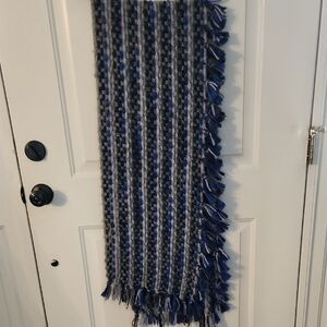 Elegant Blue and Gray Fringed Throw Blanket